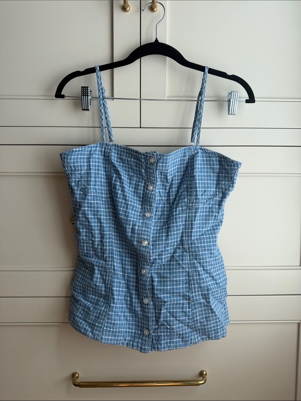 NWT habitual Blue Plaid Button-Front Spaghetti Strap Top small